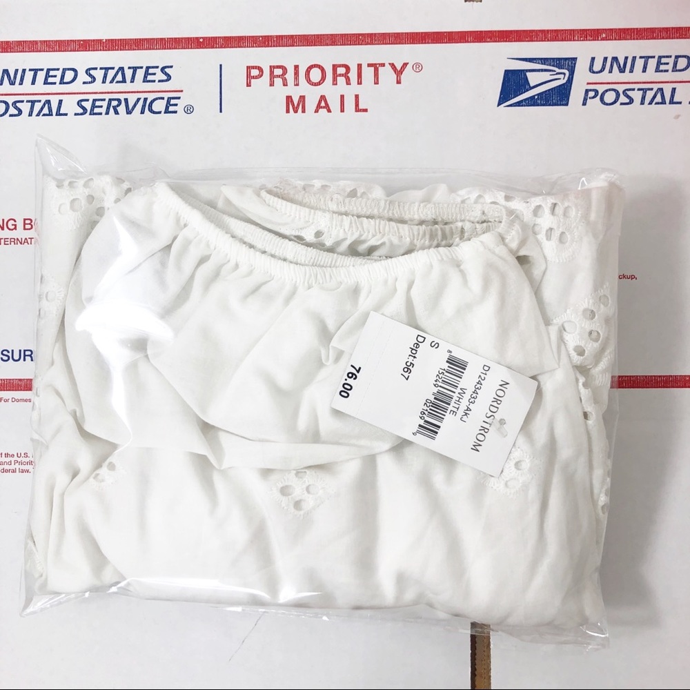 4SI3NNA White Off The Shoulder Eyelet Mini Dress - Picture 13 of 13